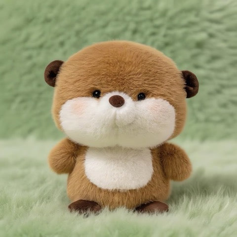 Plush toy otter on a green textured background