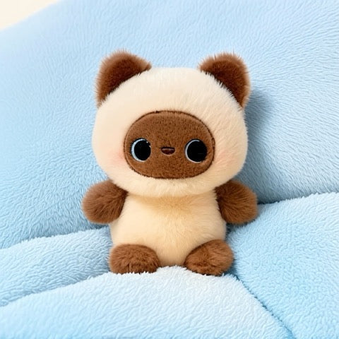Plush toy panda on a blue blanket