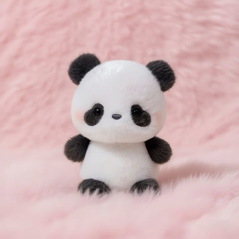 Plush panda toy on a pink background
