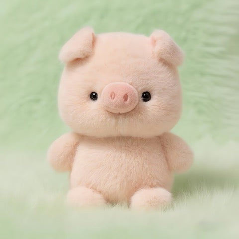 Plush toy pig on a soft green background
